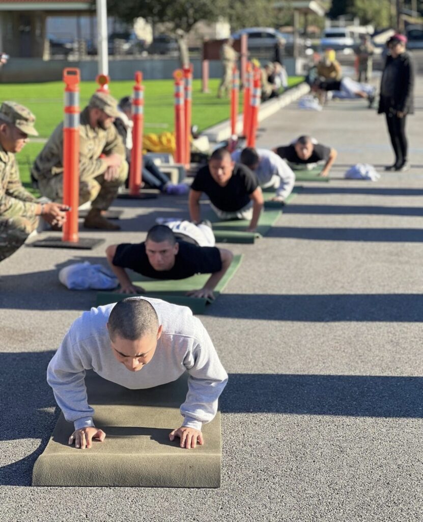 Students doing exercise outside